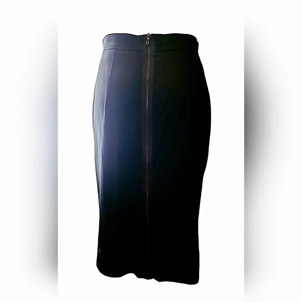 Lanvin Vintage Black Satin Pencil Skirt w/ 2-Way-Zips in Back